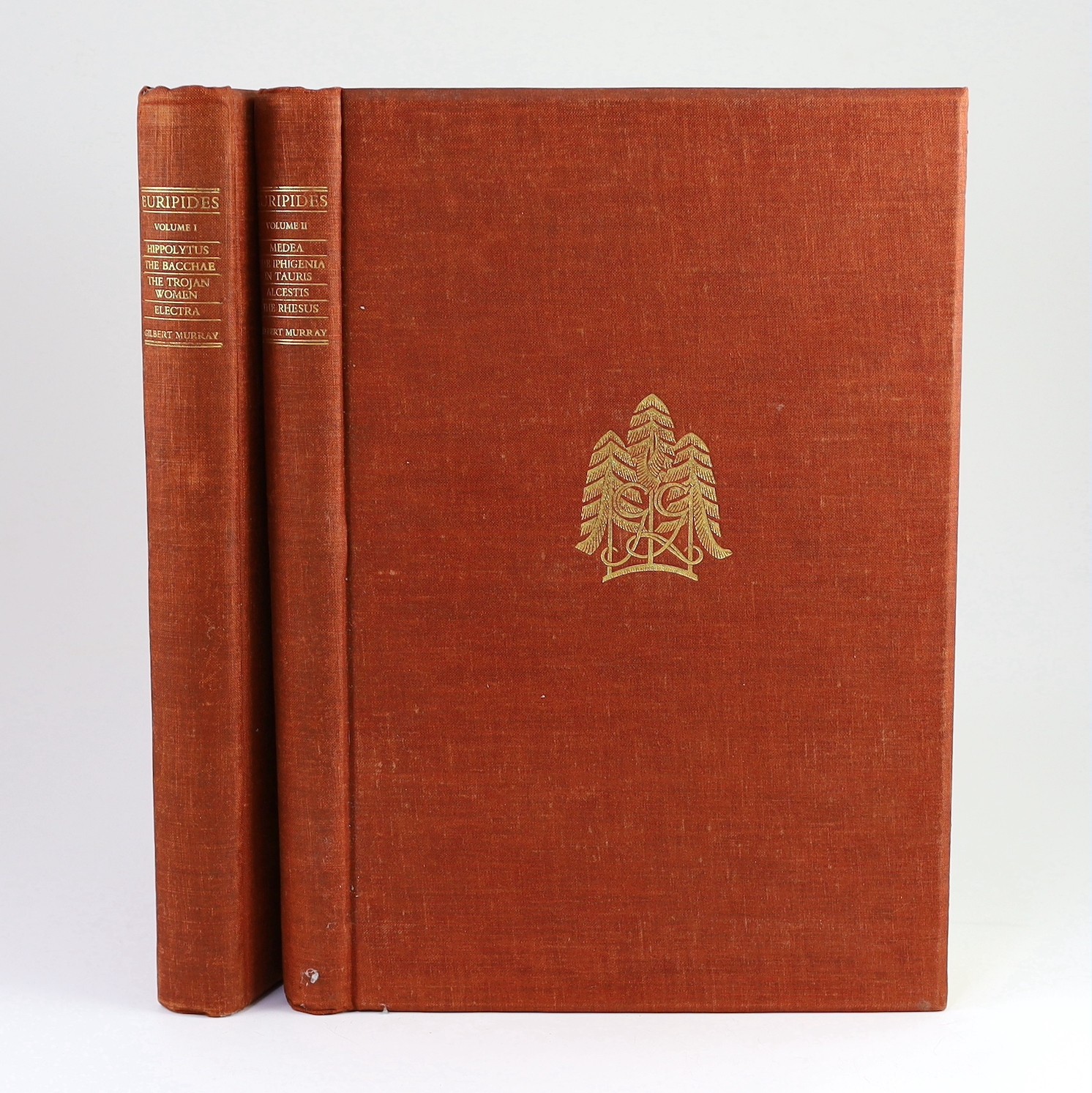 Gregynog Press - Newtown, Wales - The Plays of Euripides…translated into English Rhyming Verse by Gilbert Murray…with wood-engravings from the Greek Vase Paintings, by Robert Ashwin Maynard and Horace Walter Bray, 2 vols